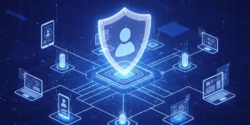 Advanced Digital Identity Protection: A 2026 Cybersecurity Guide Advanced digital identity protection shield over a futuristic network, symbolizing cybersecurity in 2026.