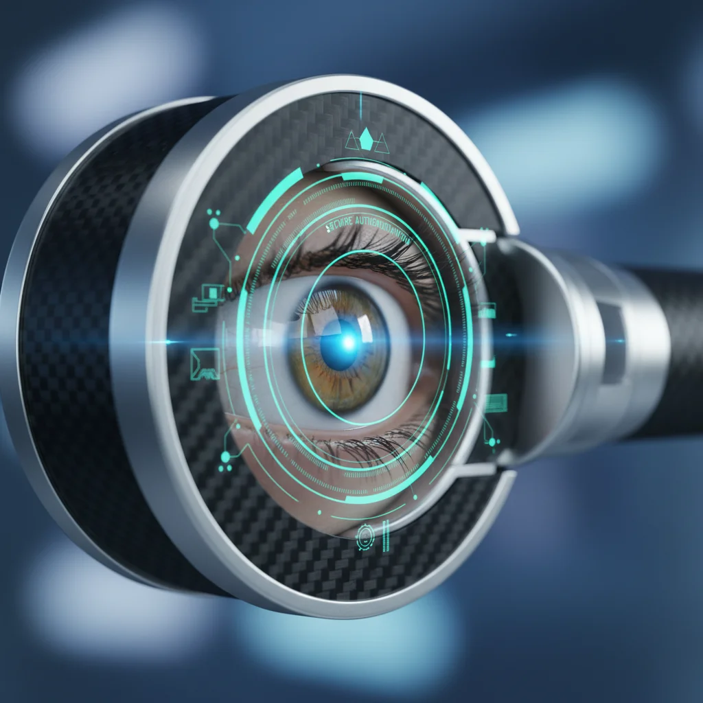 Biometric authentication in action, scanning an eye for secure digital identity verification.