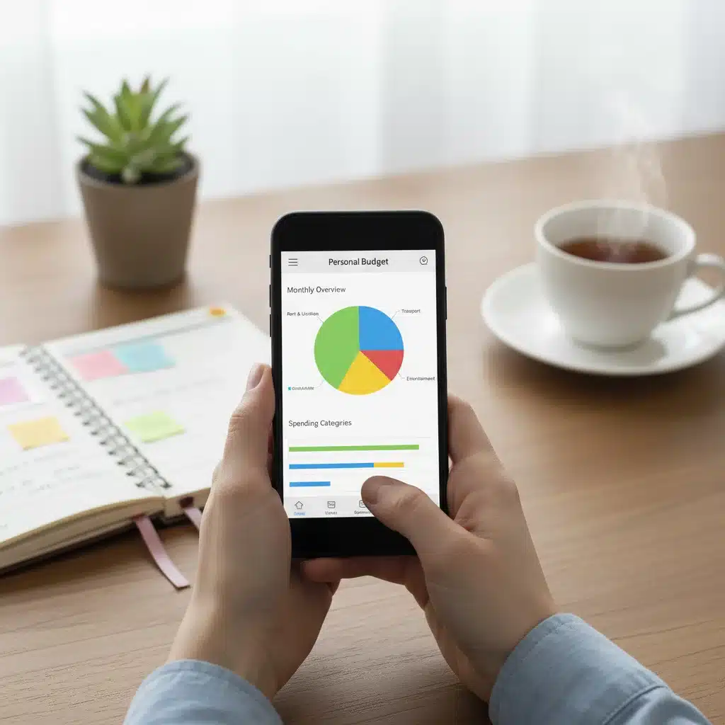 Person using a budgeting app to track mindful spending and financial planning.