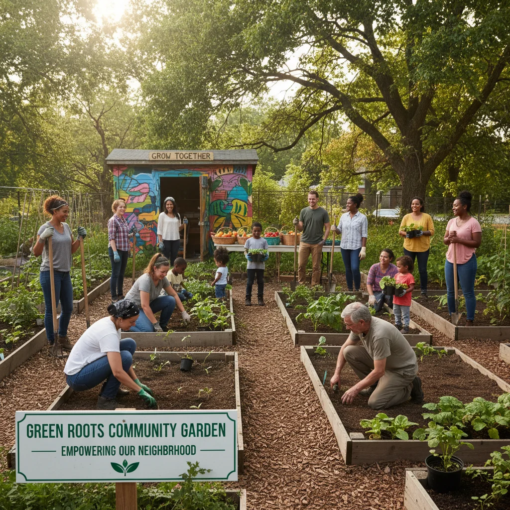 Community members collaborating on a garden project