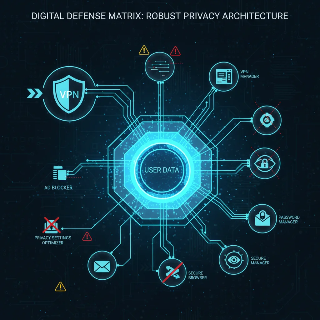 Data flow and security layers with various privacy tools