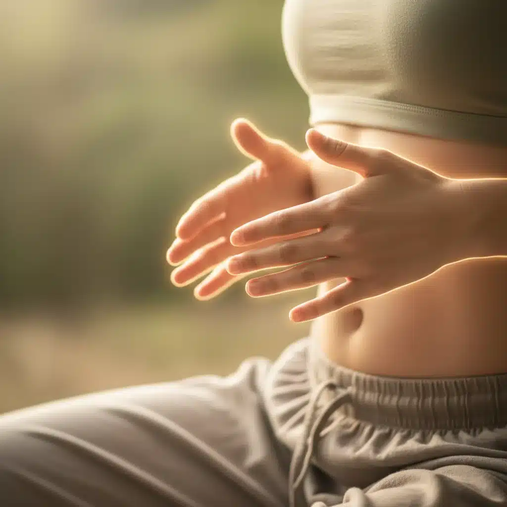 Hands demonstrating diaphragmatic breathing technique.