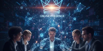 Professionals building digital brand authority network