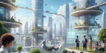 Digital Nomads 2026: Key Considerations for Remote Work Lifestyle Futuristic city with diverse digital nomads working remotely in 2026
