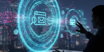 Futuristic digital shield protecting online activities in 2026