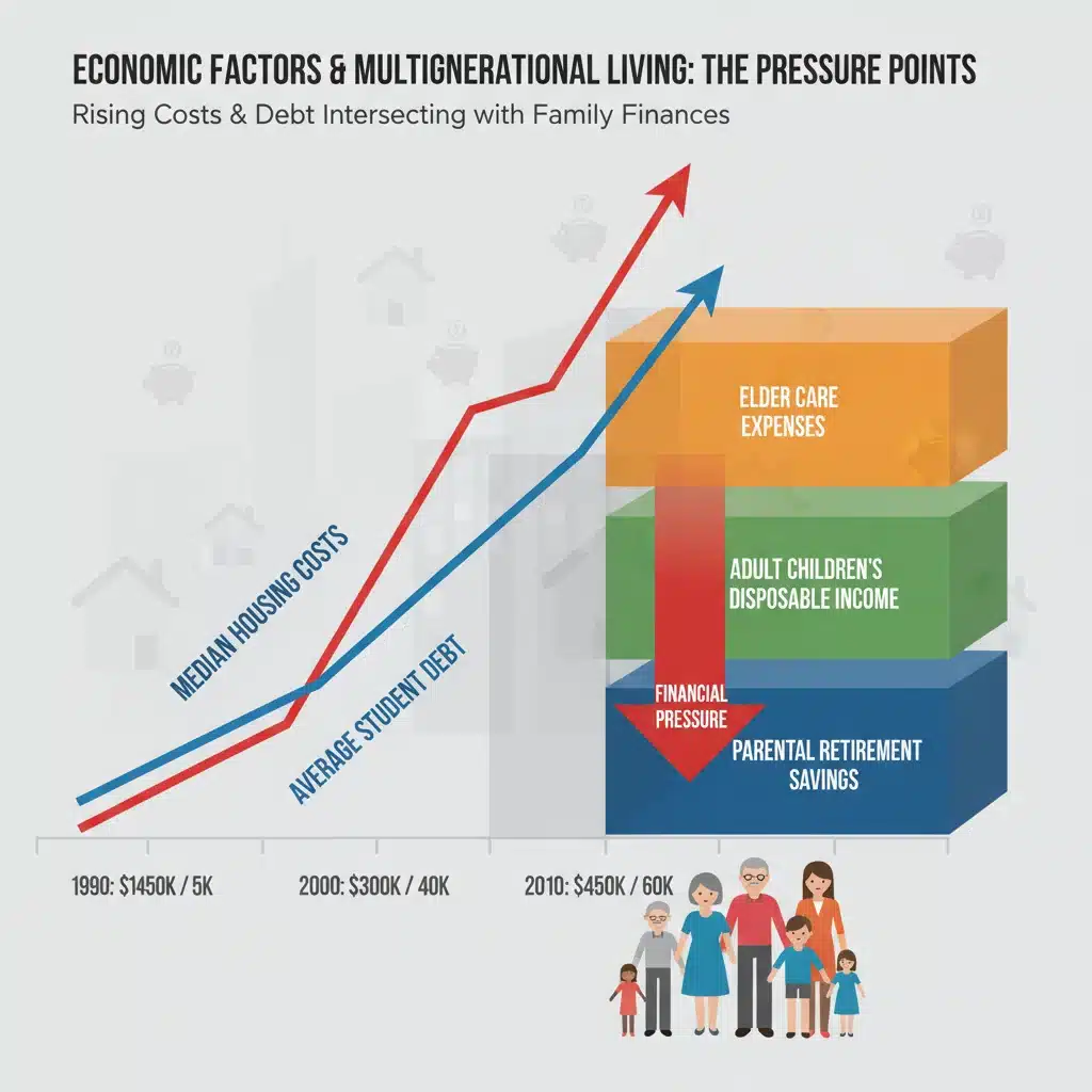 Infographic showing economic pressures on families leading to cohabitation