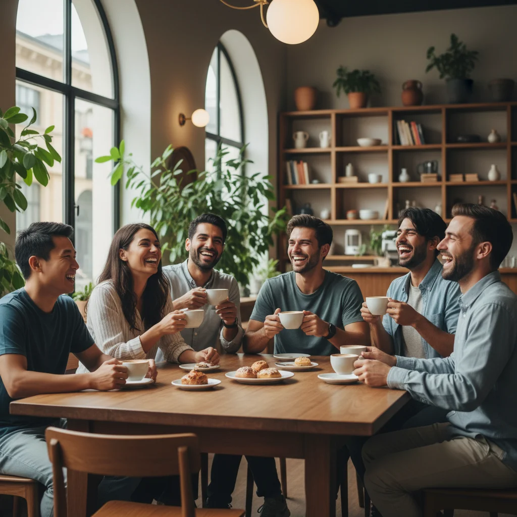 Friends laughing and connecting, highlighting the importance of social bonds.