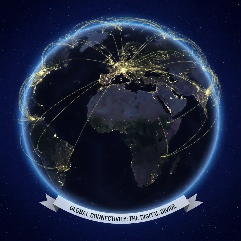 Global map showing unequal internet infrastructure and connectivity gaps