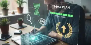 Mastering Habit Formation: Your 21-Day Blueprint for Lasting Change in 2026 Person sketching a 21-day habit blueprint for 2026 on a tablet.