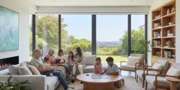 Happy diverse multigenerational family in a modern living room