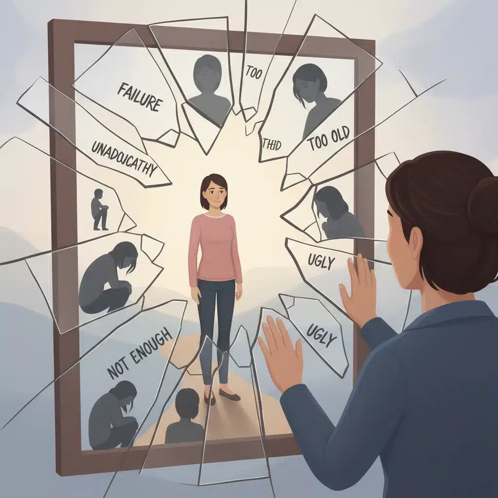 Identifying limiting beliefs through self-reflection and shattered perceptions.