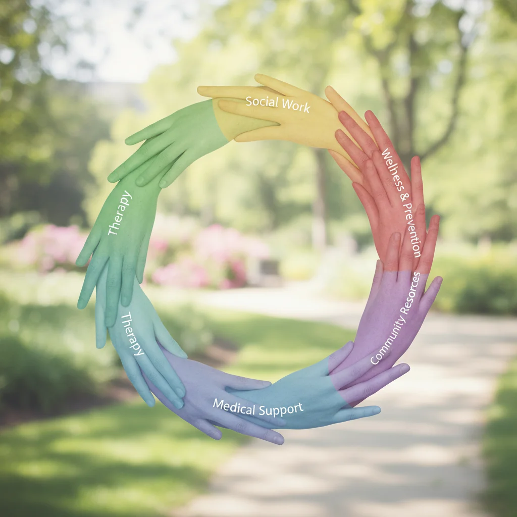 Interconnected hands symbolizing integrated mental health services