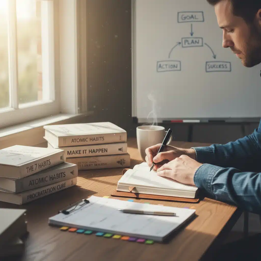 Individual writing in a journal, planning actionable steps for goals.