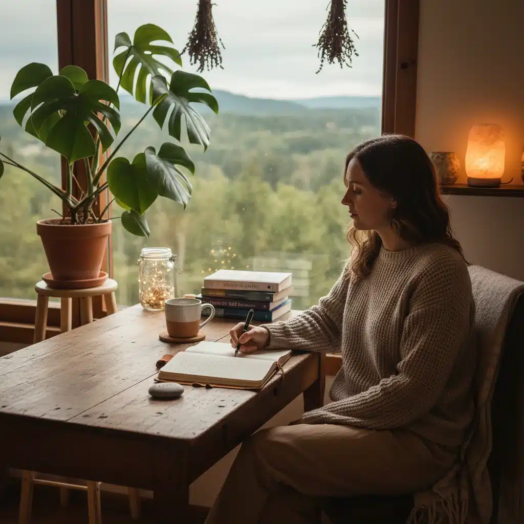 Person journaling as a self-compassion practice, reflecting on their thoughts and feelings.
