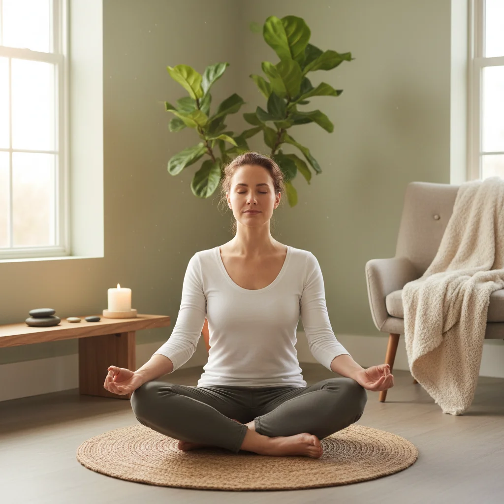 Person meditating peacefully, practicing mindfulness for happiness.