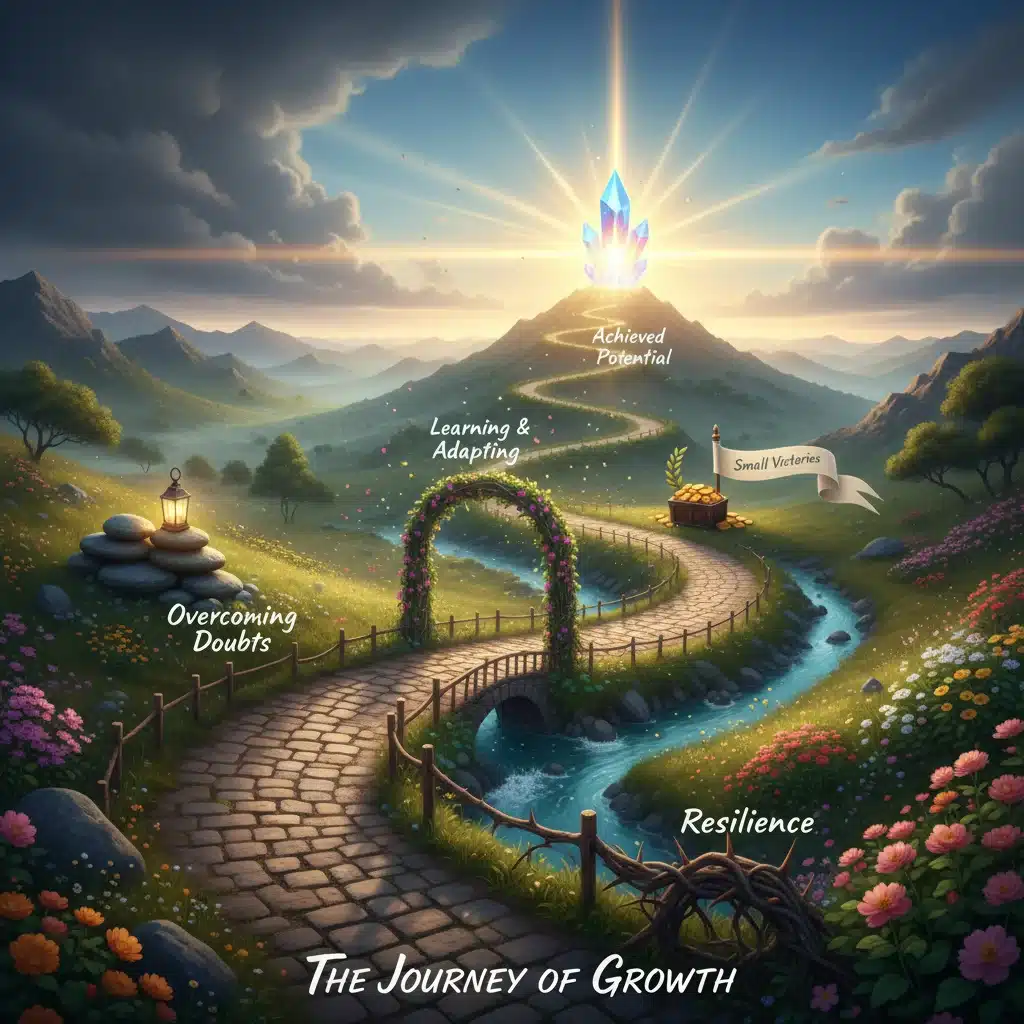 Journey with milestones depicting personal growth progress