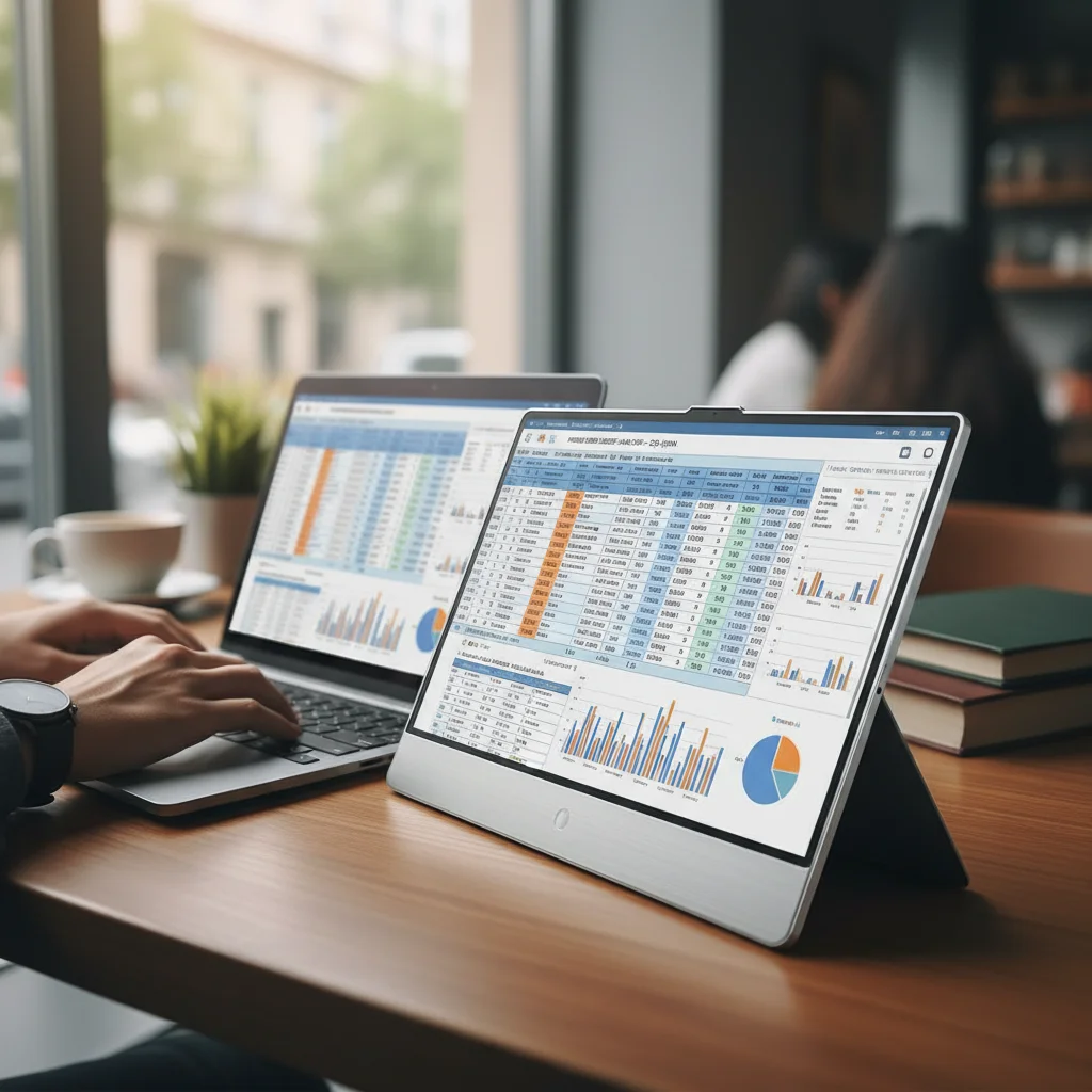 Portable monitor enhancing productivity for remote worker.