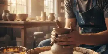 Person creating pottery, symbolizing creative fulfillment and hands-on engagement.