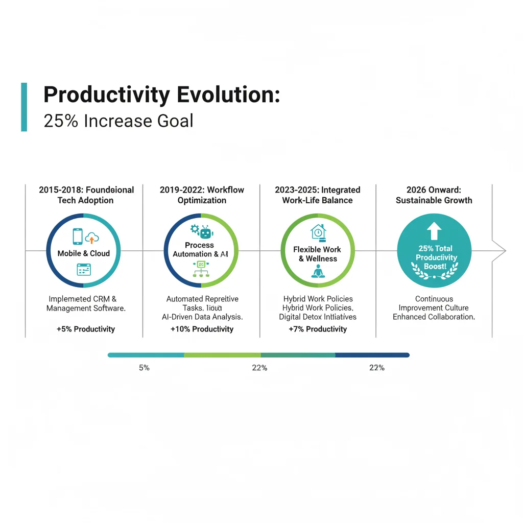 Infographic detailing productivity improvement timeline and milestones