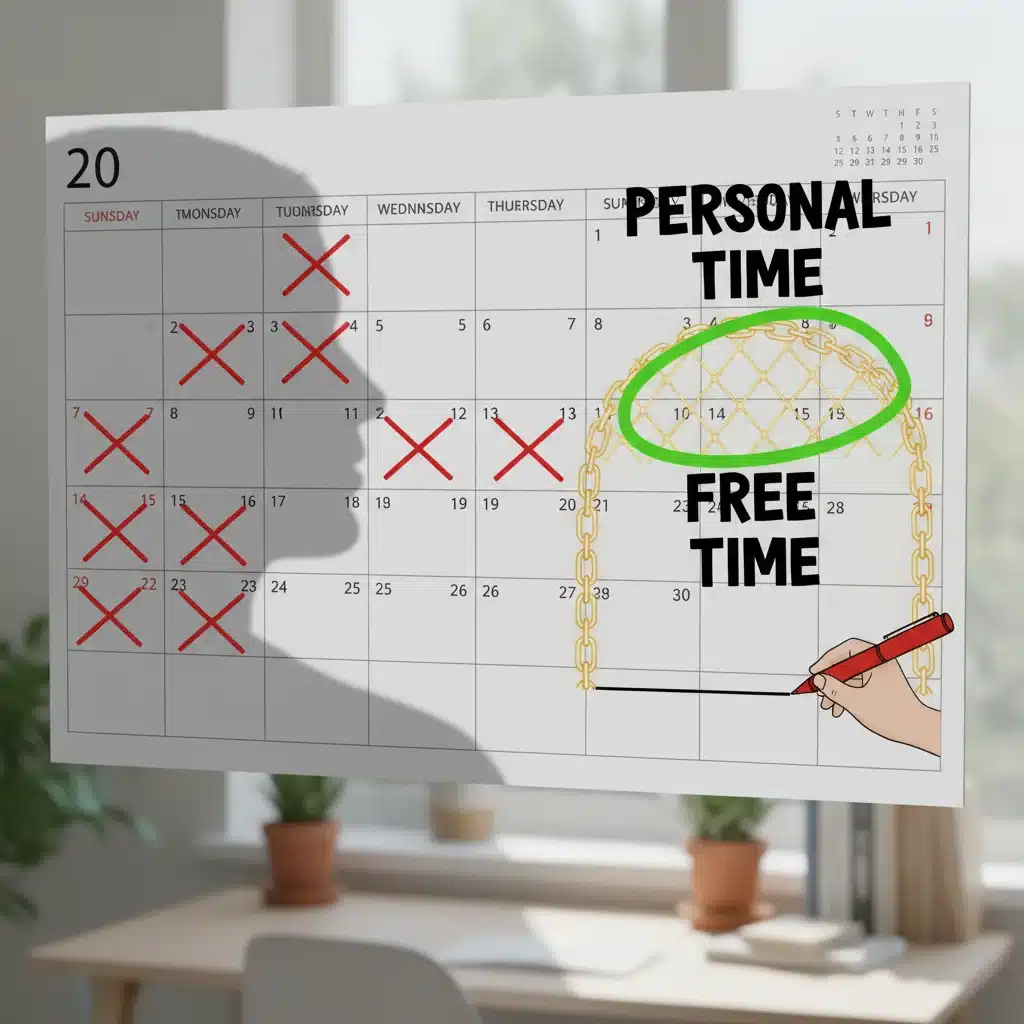 Calendar showing reclaimed personal time after setting boundaries
