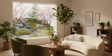 Home Decor for Well-being: 6 Updates for Your Sanctuary in 2026 Serene living room with natural light and green plants for well-being