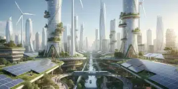 The Rise of Eco-Conscious Lifestyles: Driving Sustainable Future Growth Futuristic cityscape showcasing sustainable living and renewable energy integration.