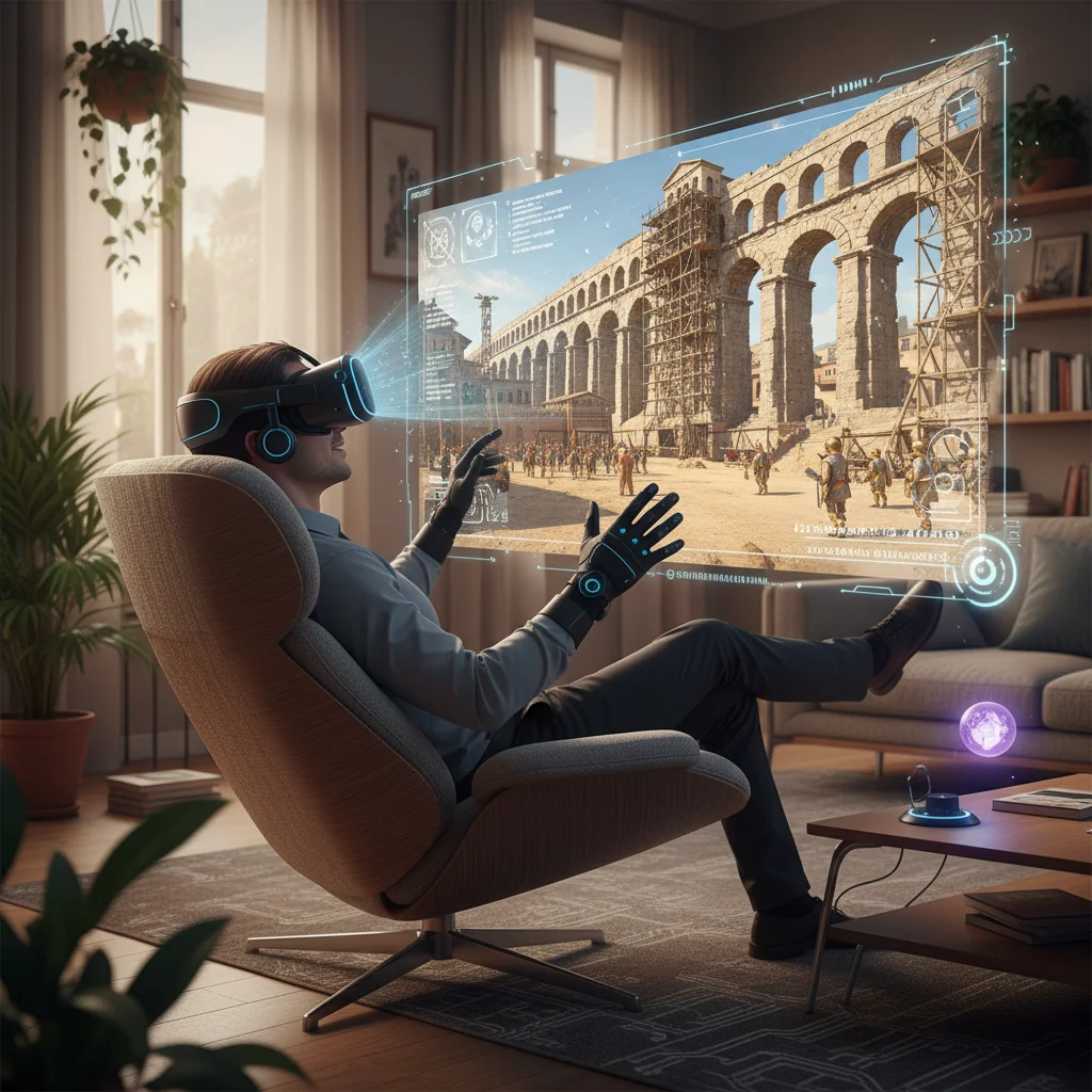 Person immersed in a virtual reality experience, showcasing advanced digital leisure