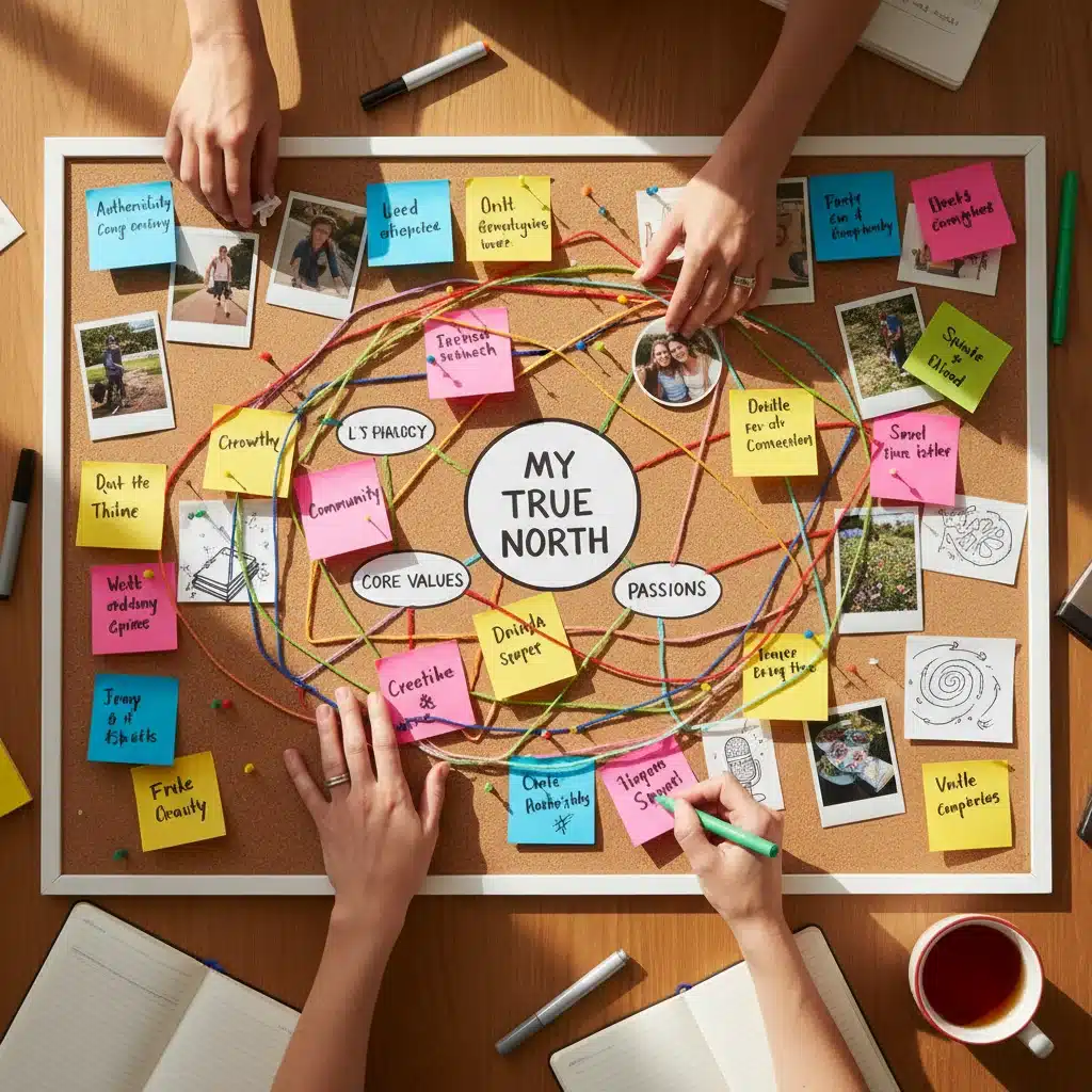 Detailed vision board illustrating personal values and passions.