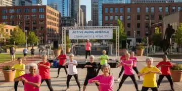 Active senior citizens engaging in outdoor community wellness program
