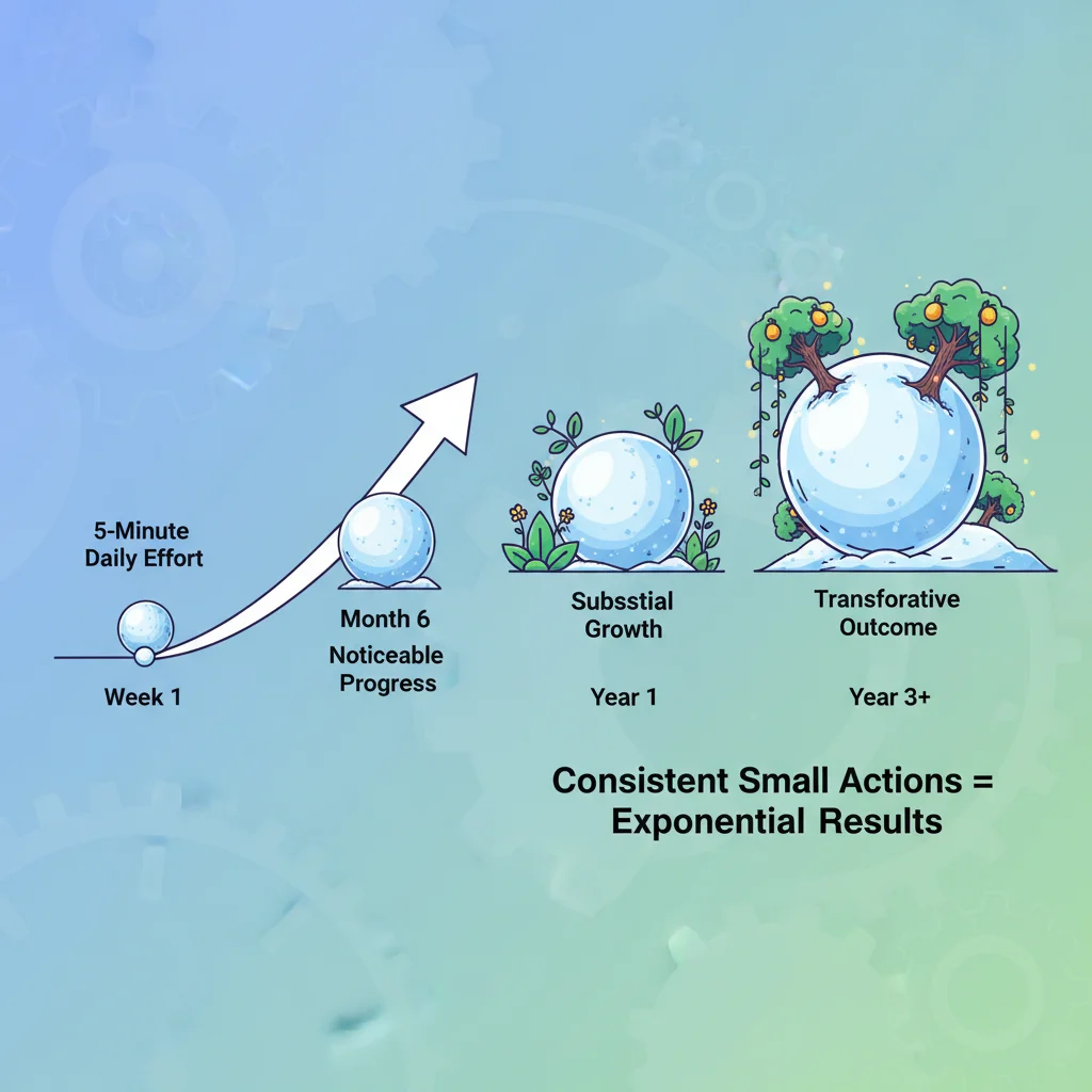 Infographic demonstrating the compound effect of consistent small actions over time.