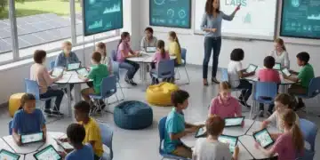Students engaged in future K-12 personalized learning with technology