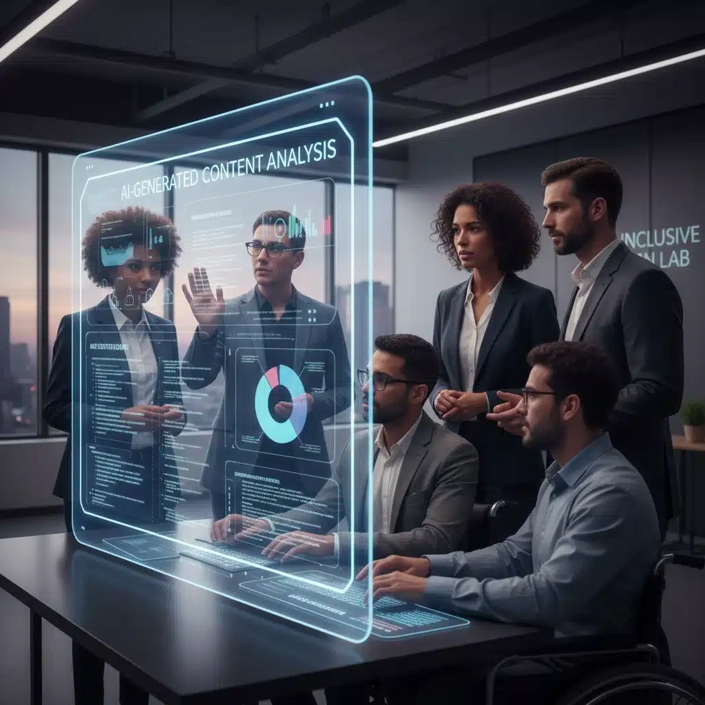 Diverse team collaborating to identify and mitigate bias in AI-generated content.