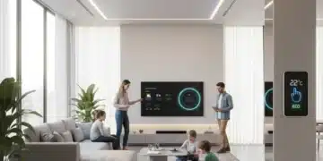 Modern smart home living room with integrated AI and smart devices
