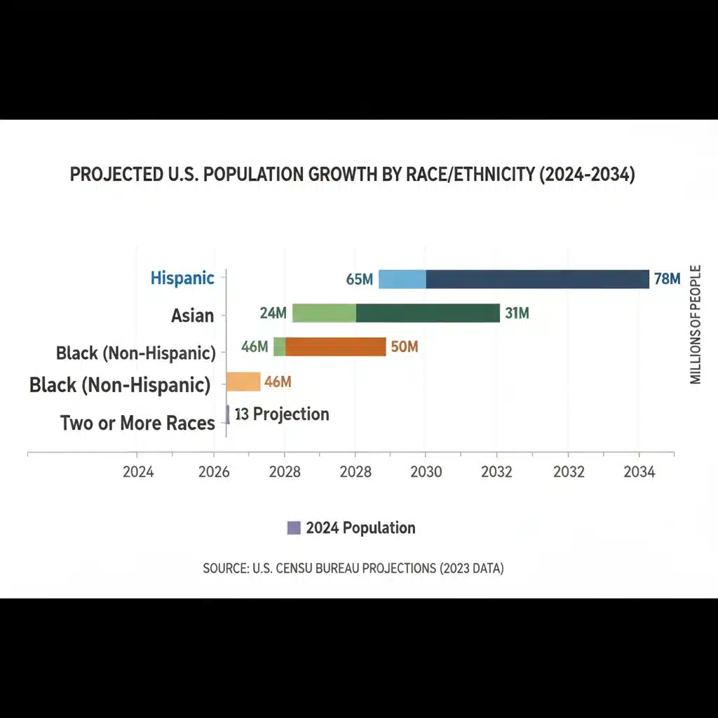 Graph showing projected racial and ethnic population growth in the US.
