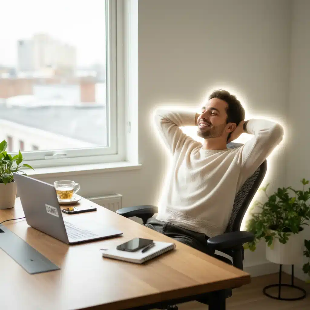 Satisfied individual completing a quick task, illustrating the success of short daily habits.