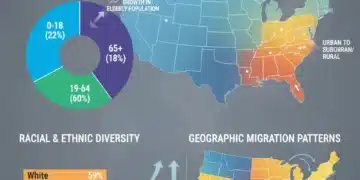 Infographic showing US demographic shifts, population trends, and future projections.