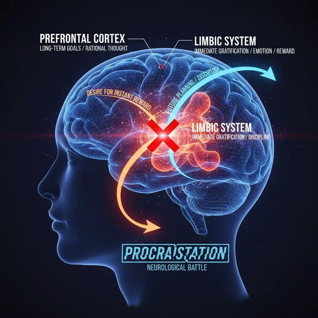 Brain regions involved in procrastination and decision making