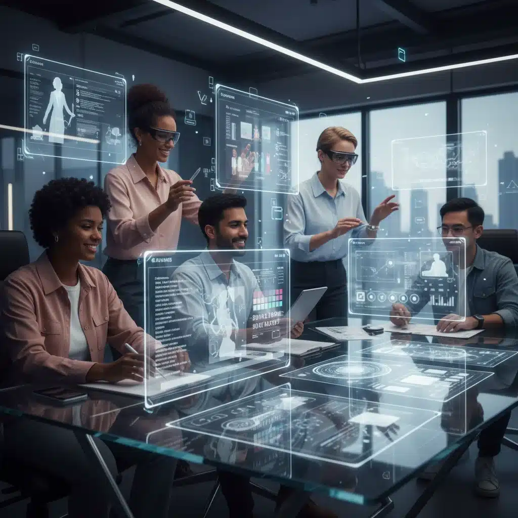 Content creators collaborating with AI tools for enhanced productivity
