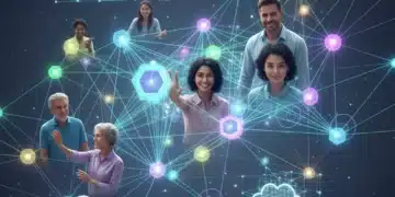 Illustration of decentralized social media network with diverse users