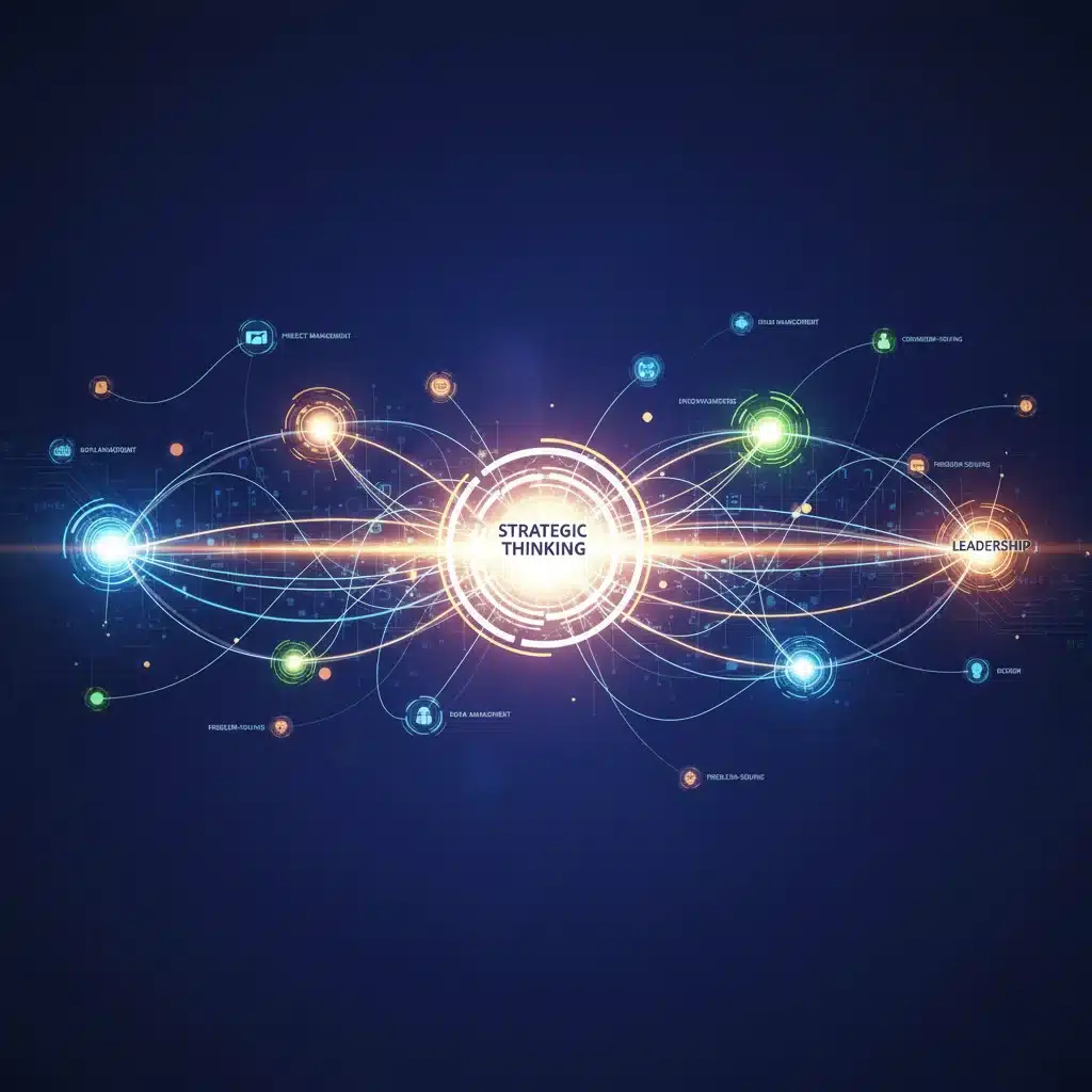 Interconnected glowing nodes representing high-impact skills network